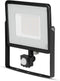 VT-50-S 50W SMD PIR SENSOR FLOODLIGHT WITH SAMSUNG CHIP COLORCODE:3000K BLACK BODY GREY GLASS