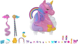 Polly Pocket Regenboog Eenhoorn - Speelfigurenset - 2 poppen en 26 accessoires