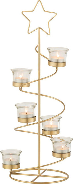 J-Line Theelichthouder Boom Spiraal Metaal/Glas Goud Small