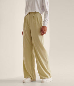 NA-KD Pressed Suit Pants - Dames Broek - Wijde Pasvorm - Ecru - Maat EU 38