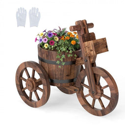 Coast Rustieke Houten Driewieler Plantenbak - Opbergbox - Metalen Wielen - Bruin - 54,6 x 29,2 x 34,3 cm