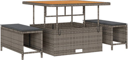 vidaXL - 3-delige - tuin - eetset - met - kussens - - - grijs - poly - rattan - en - acacia
