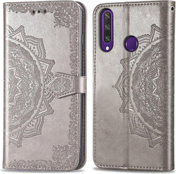 iMoshion Hoesje Geschikt voor Huawei Y6p Hoesje Met Pasjeshouder - iMoshion Mandala Bookcase - Grijs