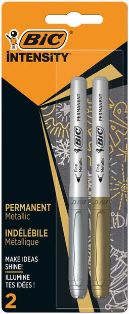 BIC Intensity Metallic Permanent Markers - Zilver en Goud - Pak van 2 Stuks