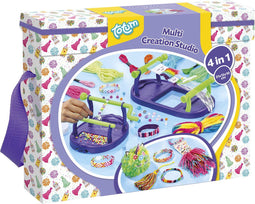 Totum Multi Creation Studio - Knutselset creatief armbandjes maken 4 activiteiten - extra luxe koffer 32 x 25 cm kralen armbandjes, weven, pompoms en tassels maken