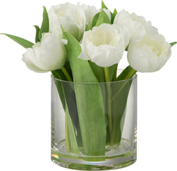 J-Line bloem tulpen In Vaas Rond - kunststof - glas - wit - large
