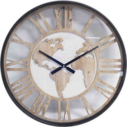 Wereld klok - wandklok groot - houten klok 60cm zwart