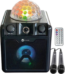 N-GEAR Disco Block 410 - Bluetooth Speaker - Karaoke Set met RGB LED Discobol - Zwart (2 microfoons)