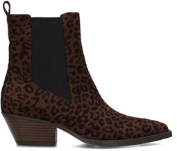 POSH by Poelman CARMEN - Enkellaars - Blokhak 4,5 cm - Bruin met dierenprint