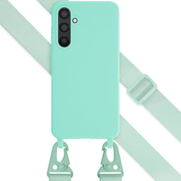 Selencia Hoesje Geschikt voor Samsung Galaxy S23 FE Hoesje Met Koord - Selencia Siliconen hoesje met afneembaar koord - Turquoise