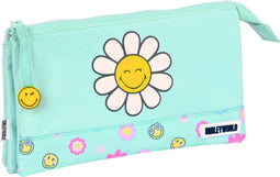 Pennenetui met 3 vakken Smiley Summer fun Turkoois (22 x 12 x 3 cm)