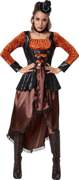 dressforfun - Steampunk prinses - Kostuum met lange rok en hoed - Kleur bruin mix
