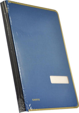 Class'ex handtekenmap, linnen omslag, met metalen beschermrand, blauw