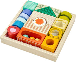 CLASSIC WORLD Houten sensorische blokken 7 functies multifunctionele legpuzzel vormen geluid MONTESSORI 14 stuks