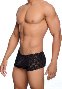 MOB EROTICWEAR - ROSE LACE BOY BLACK SHORTS S/M