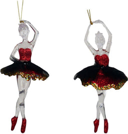 Ornament plastic zwarte jurk ballerina l14cm