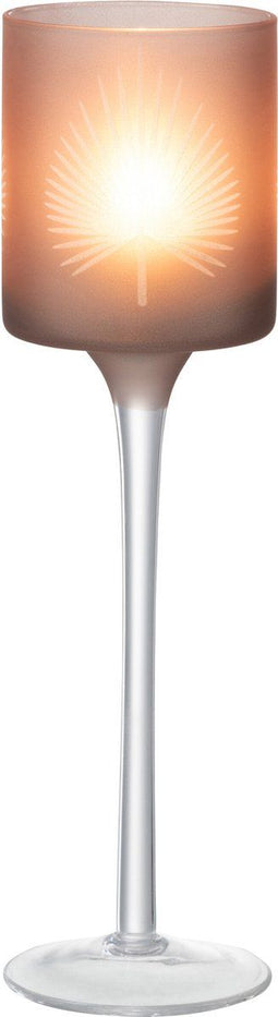 J-Line theelichthouder Op Voet Palmblad - glas - beige - small