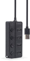 Gembird UHB-U2P4P-01 - 4-poorts USB 2.0 hub met schakelaars - Zwart
