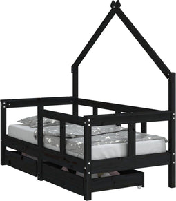vidaXL - Kinderbedframe - met - lades - 70x140 - cm - massief - grenenhout - zwart