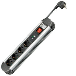 Power strip 4x beschermcontact - overspanningsbeveiliging - zilver/zwart