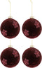 J-Line kerstbal Bloemen - fluweel/glas - burgundy - large - doos van 4