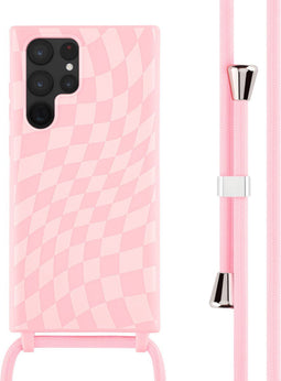 iMoshion Hoesje Geschikt voor Samsung Galaxy S22 Ultra Hoesje Met Koord - iMoshion Siliconen design hoesje met koord - Roze / Retro Pink