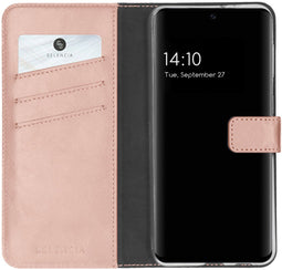 Selencia Galaxy S21 FE - Echt Lederen Bookcase - 3 Pashouders - Roze