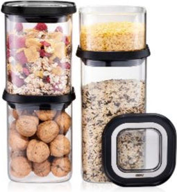 GEFU PANTRY - Voorraadbussen Set van 4 - Luchtdicht stapelbaar - Zwart (4 stuks)