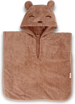Nuuroo Badponcho - Badcape - Capouchon met lief gezicht en berenoren - Bruin - Meisje - Biologisch katoenen badstof badponcho 0 tot 2 jaar