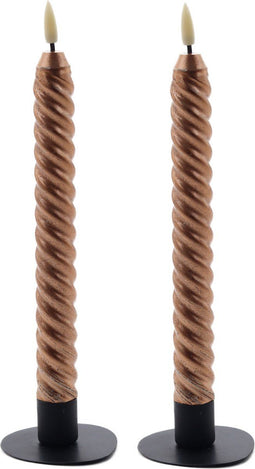 Swirl koperen LED dinerkaars 24,5 cm - pak van 2