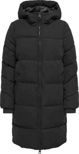 Only ONLSIENNA - Lange gewatteerde jas met capuchon - 2 ritszakken - Zwart - Maat XL