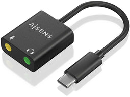 Aisens A109-0767 - USB-C naar 2x 3,5mm kabel - 10cm - Zwart