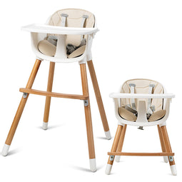 Coast 2-in-1 Baby High stoel Kinderstoel gemaakt van hout verstelbaar 57 x 57 x 83 cm Cream Wit + Na