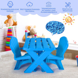 Coast 3 TLG. Kinderstoel gemaakt van plastic kindertafel met 2 Adirondack -stoelen blauw