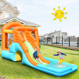 Coast Bouncy Castle opblaasbaar Play Pool Water speel waterpark met waterdia 490 x 225 x 240 cm