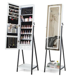 Coast Juwelenkast met spiegel - LED - Wit/Zwart - 3 AA-batterijen - 41x35x160 cm