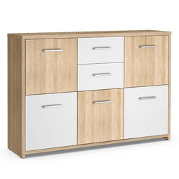 Coast - Ladekast - Opbergmeubel met 2 Laden en 5 Deuren - 114 x 29.5 x 77.5 CM - Wit + Hout