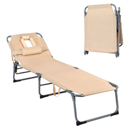 Coast Ligstoel opvouwbaar met Hoofdsteun - Max. 150 kg - 194 x 60 x 36 cm - Beige