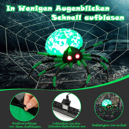 Coast opblaasbare Halloween -spin met spider webspider met roterend LED -licht