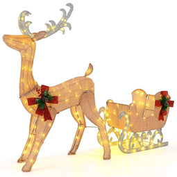 Coast Verlichte Kerstmis Rendier en Slee - 100 Warmwitte Lichtjes - 81.5 x 37 x 121.5 cm - Goud