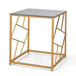 Coast Vierkante Bijzettafel - Gehard Glazen Blad - Metalen Frame - 50 x 50 x 55 cm - Goud + Zwart