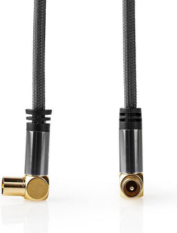Coaxkabel - IEC (Coax) Male - IEC (Coax) Female - Verguld - 75 Ohm - Viervoudig Afgeschermd - 2.00 m - Rond - Katoen - Grijs / Gun Metal Grijs - Cover Window Box