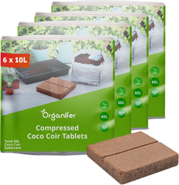 Coco Coir Kokossubstraat Tabletten - 24-Pack Van 10L Zakken, Totaal 240L - Gecomprimeerde Kokosvezel - Tablet/Water 1:3 - Ondersteunt Een Optimale Ph Van 6.4 - Versnelt Waterabsorptie - Herbruikbaar En Duurzaam - Biologisch Afbreekbaar - Organifer