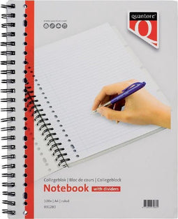 Collegeblok Quantore A4 23-gaats 4 tabs lijn 100vel - set 5 stuks