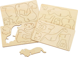 Colorations - Maak en Versier je Houten 3D Puzzel Jungledieren, Set van 4