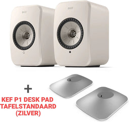 Combi Deal LSX II LT - wit + KEF P1 Desk pad tafelstandaard - zilver