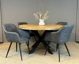 Combideal Eetkamerset: Ronde Mangohouten Eettafel 130 cm met 4 Montana Stoelen - Antraciet