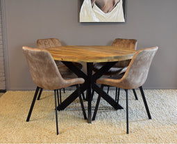 Combideal Eetkamerset: Ronde Mangohouten Eettafel met 4 Austin Stoelen | Meubelplaats