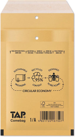 Comebag luchtkussenenveloppen, ft 100 x 165 mm, met stripsluiting, bruin, doos van 200 stuks