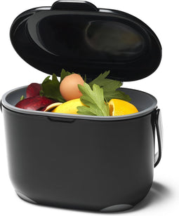 Compost Caddy - GFT afvalbakje - losse binnenemmer - 2,5 liter - zwart / grijs - met rol biologisch afbreekbare zakjes